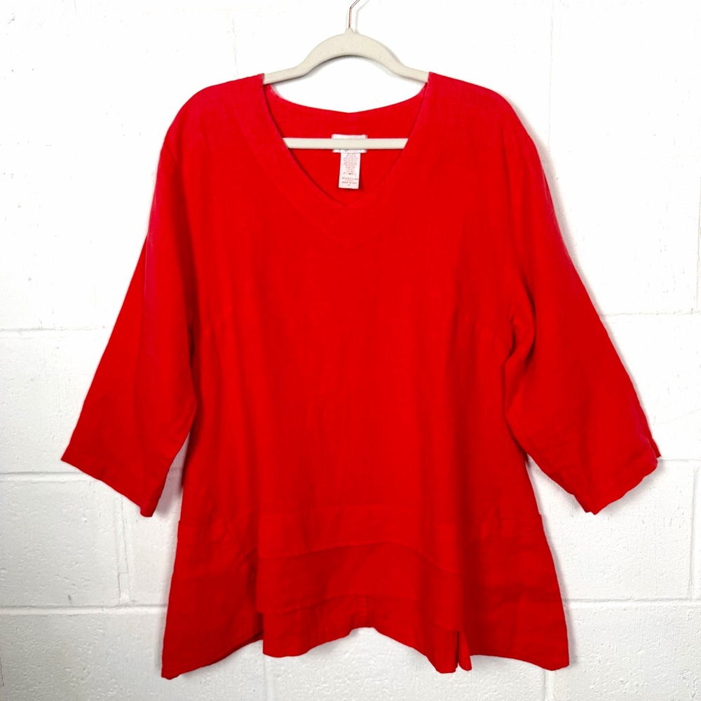 Mosaic USA Tunic 100% Linen Pullover Coral Asymmetric Lagenlook‎ Beach Lagom S